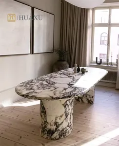 Huaxu lüks özelleştirilmiş İtalya taş üst büyük yemek masası Calacatta Viola mermer Oval yemek masası 240cm
