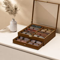 Boîte de rangement pour lunettes de soleil en bois avec dessus en verre pour 6 paires de lunettes