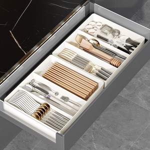 Kitchen Cabinet <b>Drawer</b> Organizer Rectangular Retractable With Compartments For Tableware Chopsticks Spoons Cling Film Storage - Product Image 4