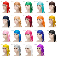 Logo personnalisé quantité minimale de commande bas 19 couleurs Silky Durag avec longue queue large sangle pour hommes femmes Soie Satin Durag Headwraps Wave Cap