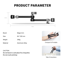 Bras articulé réglable 11 pouces en alliage d'aluminium anti-rayures avec vis 1/4 pouce pour cages de caméras DSLR, flash, lumière LED, microphone et moniteur