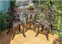 Ensemble bistrot de patio en aluminium moulé blanc, 3 pièces, table et chaises d'extérieur, motif rose, durabilité 10 ans, modèle pour balcon, bord de piscine, jardin
