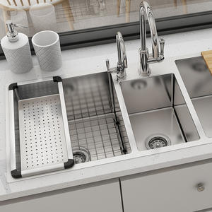 Lavello Triplo in Acciaio Inox 304 Rinforzato a Due Fori per Cucina Commerciale, Uso Ristorante, Fatto a Mano - Product Image 4