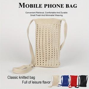 Summer Hollow Knitted Phone <b>Bag</b> For Women Cotton Rope Woven Crossbody <b>Bag</b> Minimalist Beach Vacation Casual Shoulder <b>Bag</b> - Product Image 5
