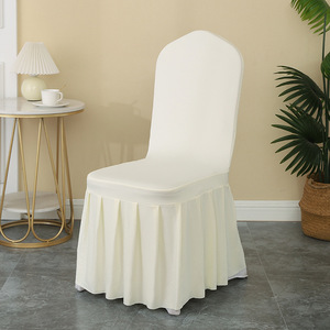 White Black Elastic Polyester Pleated Skirt Dining Room <strong>Chair</strong> <strong>Covers</strong> Wedding Hotel Banquet <strong>Chair</strong> <strong>Cover</strong> - Product Image 2