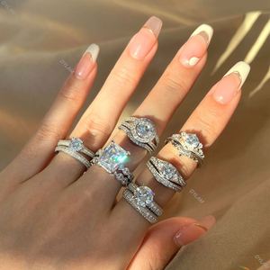 Dylam Classic Wedding Collection AAAAA Cubic Zirconia Engagement <b>Rings</b> <b>Sets</b> Stacking Sterling <b>Silver</b> 925 Wedding <b>Ring</b> <b>Set</b> - Product Image 2