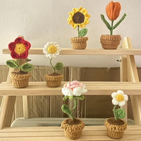 Creative Mini Eco-Friendly Long Life Hand-Crocheted Metallic Yarn Cute Exquisite Car Interior Office Flower Decorative Plants