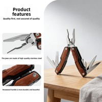 Outil multifonction pliable en acier inoxydable OEM, pinces, couteau de poche à manche en bois, équipement de survie pour le camping en plein air