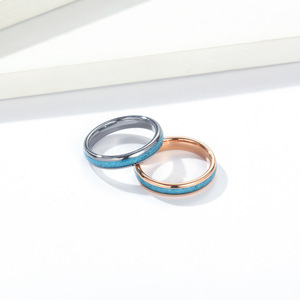 Anillo de Acero de Tungsteno con Incrustaciones de Turquesa Azul, Oro Rosa, Anillo de Compromiso Unisex, Anillo de Moda para el Dedo Índice - Product Image 2
