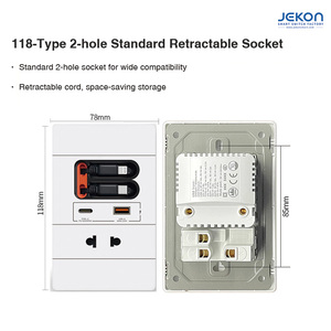 Presa <span class=keywords><strong>a</strong></span> Muro Retrattile Tipo 118 con 2 Fori, Presa USB Tipo <span class=keywords><strong>A</strong></span> e <span class=keywords><strong>C</strong></span> con Ricarica Rapida PD 20W - Product Image 1