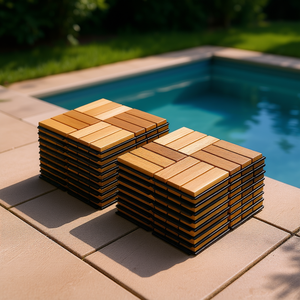 Baldosas de Madera de Acacia para Terraza con Patrón de Cuadros Entrelazados, 12 x 12 Pulgadas, para Exteriores, Junto a la Piscina, 10 mm de Grosor - Product Image 2