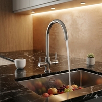 Robinet de cuisine 3 voies en acier inoxydable 304, double poignée, pour eau filtrée RO