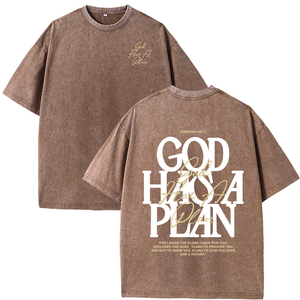 Nouveau T-shirt noir délavé vintage pour <span class=keywords><strong>homme</strong></span>, imprimé « <span class=keywords><strong>Dieu</strong></span> a un plan » Jérémie 29:11, coupe oversize, décontracté, religieux, vente en gros - Product Image 3