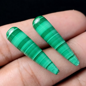 Pareja de Gemas Cabujón de Malaquita Natural Lisa en Forma de Gota para la Fabricación de Pendientes y Collares, Piedra de Nacimiento de Abril, 9x30mm, Gota a Gota - Product Image 4