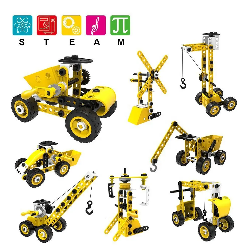 2023 New 8 In 1 Assembling Diy Plastic Building Block Engineering Car Toy For Kids