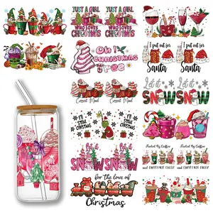 Qualität 12oz 16oz 20oz Benutzer definierte Weihnachten uvdtf Cup Wraps Transfers Care bear Wasserdichte 3D UV DTF Transfer Aufkleber für Cup Wraps