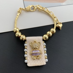 <span class=keywords><strong>Bracciale</strong></span> regolabile TK-B296 <span class=keywords><strong>con</strong></span> ciondolo a forma di orsetto in zirconi e <span class=keywords><strong>volpe</strong></span> smaltata, placcato oro, <span class=keywords><strong>con</strong></span> perline e scapolare in tessuto - Product Image 5