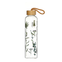 Bouteille d'eau en verre borosilicate sans BPA de 750 ml avec couvercle en bambou, logo personnalisé, poignée de randonnée pour le camping et les aventures en plein air