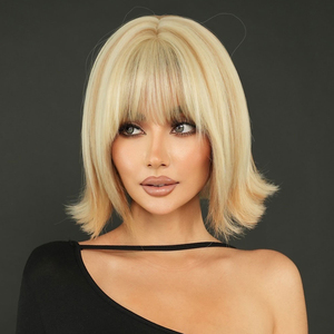 Pelucas de pelo de corte pixie con flequillo, pelucas rubias, lindo Bob, pelo ondulado en capas cortas, peluca de mujer de 12 pulgadas, venta al por mayor, pelo rubio de Halloween 613 - Product Image 5
