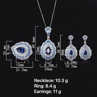 Juego de Joyas de Lujo con Zafiro CZ, Chapado en Oro de 18K, Collar con Colgante de Lágrima, Aretes y Anillo para Mujer