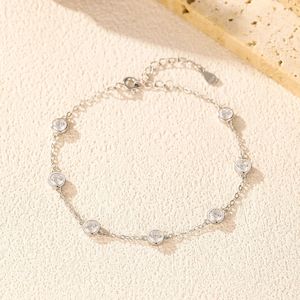 S925 Silver Chain <b>Bracelet</b> Round Crystal Bezel Set Classic Unisex Everyday Wear <b>Adjustable</b> Link <b>Bracelet</b> - Product Image 4