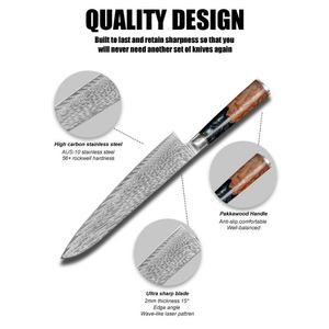 Juego de Cuchillos de Chef de Lujo con Hoja de Acero Damasco VG10 y Mango de Resina, Cuchillo Japonés Afilado para Cocina, Restaurante y Uso General - Product Image 2