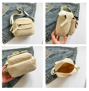 Borsa a Tracolla in Velluto a Coste Tinta Unita da Donna, Borsa a Spalla Casual Portatile alla Moda per Studentesse - Product Image 3