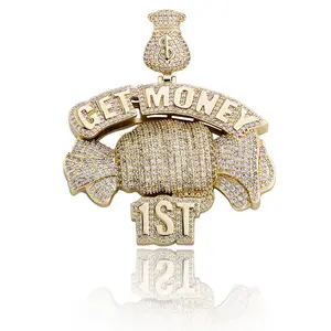 Iced Out GET MONEY Collier en forme de bonbon 3A + CZ Stone Paved Bling Pendentifs Collier pour hommes Rappeur Hip Hop Bijoux