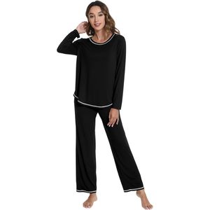 Ensemble de pyjama pour femmes en viscose de bambou, col rond, manches longues, haut et bas, tailles S à XXL - Product Image 1