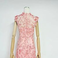 Robe mi-longue en maille à appliques florales A12714, sans manches, style sirène, pour mariage ou soirée