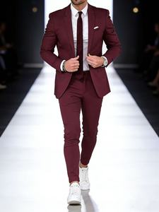 Jas Tuxedo Merah Anggur Desain Jas Bisnis Grosir, Jas Slim Fit <span class=keywords><strong>2</strong></span> Potong, Jas Pengantin Pria, Jas Formal untuk Pengiring Pria - Product Image 1