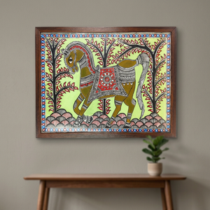 Arte en Lienzo del Patrimonio Folclórico Indio - Auténtica Pintura Mithila Hecha a Mano en 3D para Decoración del Hogar, Pintura Madhubani de Bihar, 1500 Ojistha - Product Image 1