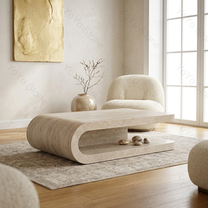 High <strong>End</strong> Modern Beige Travertine C Shape Coffee <strong>Table</strong> Luxury <strong>Storage</strong> <strong>Table</strong> for Small Apartment Living Room - Product Image 1