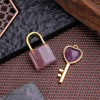 40mm Bijoux Spirituels Pierre de Cristal Artisanat Naturel Sculpté Multi Couleur Quartz Rose Clé de Serrure Coeur pour Cadeau de Saint Valentin