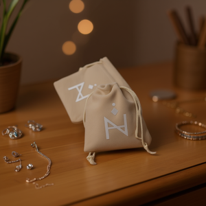 Beige Fleece <b>Drawstring</b> Pocket 8x9cm Jewelry Storage Bag 50pcs - Product Image 2