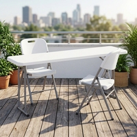 Table de conférence pliable Moon 183 cm, plateau en plastique solide non pliable, bureau long polyvalent.