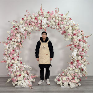 Arco de flores para boda de color neutro, tamaño y forma personalizables, decoración con rosas de seda artificiales para la decoración del escenario de bodas - Product Image 1