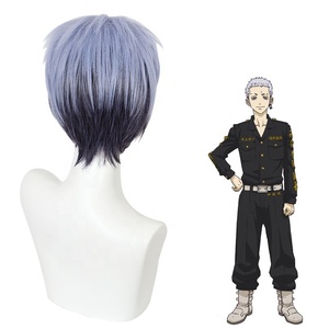 Peluca de Cosplay de Takashi Mitsuya de Tokyo Revengers, 30 cm, Corta, Azul y Negra, Sintética, Resistente al Calor, al por Mayor - Product Image 4
