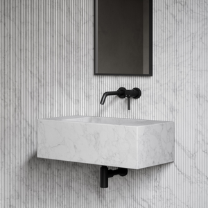 Lavabo Rettangolare Sospeso in Travertino Naturale di Lusso, Lavandino in Pietra Porosa, <span class=keywords><strong>Dimensioni</strong></span> Personalizzabili per Bagno - Product Image 2