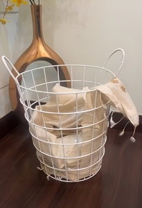 Metal Wire Eco-friendly Modern Laundry <b>Basket</b> Handles Tall Clothes Organizer Bin Powder Coated Black White Large Mesh Storage - Product Image 6
