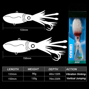 Señuelo Duro Luminoso UV <span class=keywords><strong>de</strong></span> Metal y Plástico OEM con Forma <span class=keywords><strong>de</strong></span> Calamar para Pesca en Superficie/Agua Media con Anzuelos para Atún y Bagre - Product Image 2