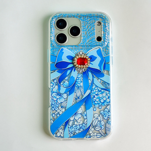 Coque de téléphone tendance et mignonne avec nœud 3D en strass pour <span class=keywords><strong>iPhone</strong></span> 16 Plus, imprimé floral, transparente, antichoc - Product Image 5