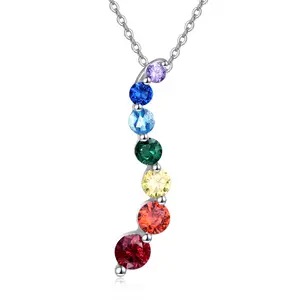 2023 New Arrival S925 Sterling Silver Colorful Gemstones Chakra Necklace 7 Chakra Jewelry Gifts for Women Healing