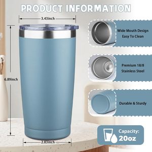 Vaso Térmico de Acero Inoxidable de 12oz, 20oz, 30oz, 40oz, Doble Pared, Aislamiento al Vacío, 6 Horas de Conservación de Temperatura, Azul Celeste con Tapa y Pajita - Product Image 2