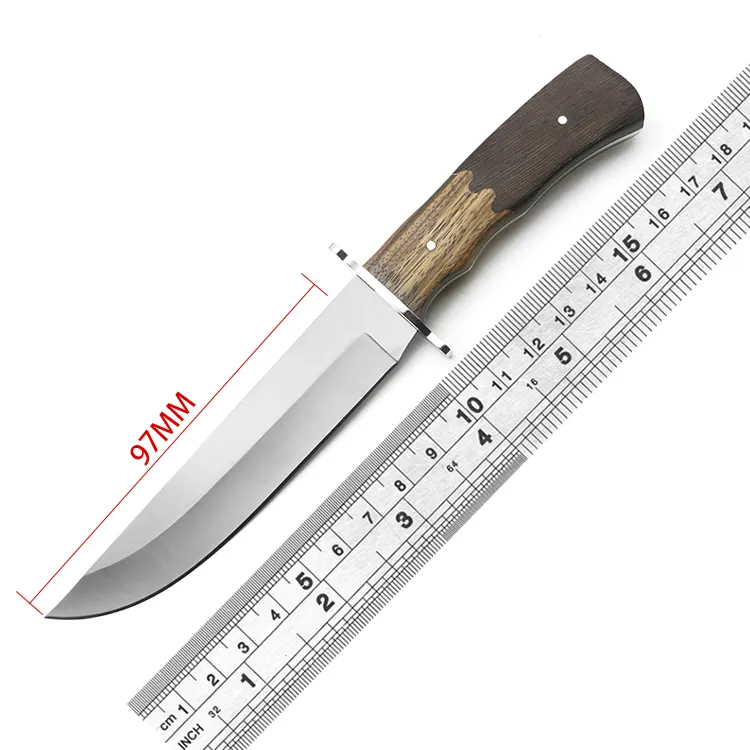 Long manche d'épissure créatif en bois massif couteau droit lame fixe couteau de sauvetage en acier inoxydable