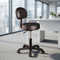 Chaise de salon en cuir PU noir imperméable pour barbier, avec dossier et roulettes, chaise de manucure, tabouret de pédicure en éponge haute densité