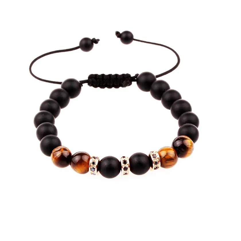 Classis Desain Natural Matte Agate Tiger Eyes Batu CZ Pave Charms Gelang Disesuaikan Bracelet