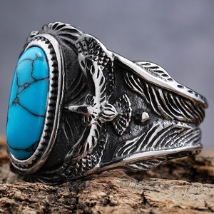 Bijoux acier perhiasan baja tahan karat tidak oksidable pria suku pirus mata pengendara sepeda motor elang hewan cincin elang pengendara sepeda terbang cincin