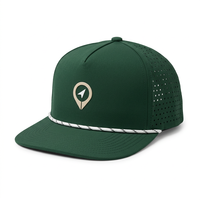 Casquette de baseball 5 panneaux Performance Snapback imperméable pour sports de plein air, natation, surf, golf, avec logo PVC personnalisé et cordon blanc