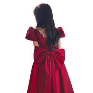 Burgundy A-Line Satin Wedding Dress Square Collar Natural Waist Vintage Princess Gown Long Length - Product Image 5